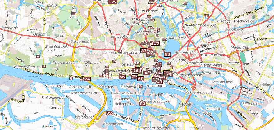 Reiseführer von Hamburg und Attraktione im Reiseführer direkt per Landkarte